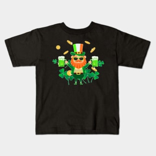 Leprechaun Drinking Beer St. Patrick's Day Kids T-Shirt